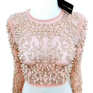 Fashion Nova  feeling pearly crop  top pink SM